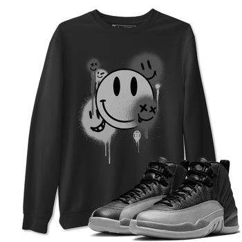 12s Black Wolf Grey shirts to match jordans Smile Painting sneaker match tees Air Jordan 12 Black Wolf Grey match shoes to clothes SNRT Sneaker Tees unisex cotton Black 1 shirts