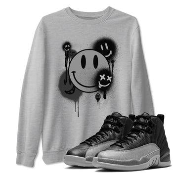 12s Black Wolf Grey shirts to match jordans Smile Painting sneaker match tees Air Jordan 12 Black Wolf Grey match shoes to clothes SNRT Sneaker Tees unisex cotton Heather Grey 1 shirts