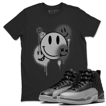 12s Black Wolf Grey shirts to match jordans Smile Painting sneaker match tees Air Jordan 12 Black Wolf Grey match shoes to clothes SNRT Sneaker Tees unisex cotton Black 1 shirts