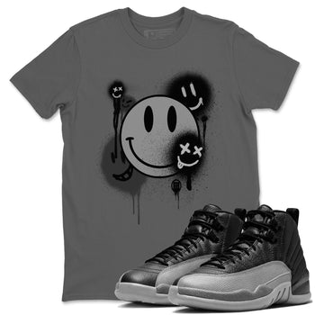 12s Black Wolf Grey shirts to match jordans Smile Painting sneaker match tees Air Jordan 12 Black Wolf Grey match shoes to clothes SNRT Sneaker Tees unisex cotton Cool Grey 1 shirts
