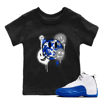 AJ12 Blueberry shirts to match jordans Smile Painting sneaker match tees Air Jordan 12 Blueberry SNRT Sneaker Tees streetwear brand Baby and Youth Black 1 cotton tee