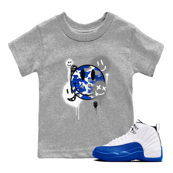AJ12 Blueberry shirts to match jordans Smile Painting sneaker match tees Air Jordan 12 Blueberry SNRT Sneaker Tees streetwear brand Baby and Youth Heather Grey 1 cotton tee