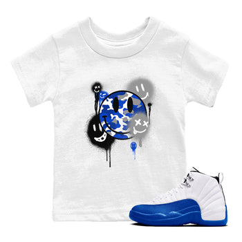 AJ12 Blueberry shirts to match jordans Smile Painting sneaker match tees Air Jordan 12 Blueberry SNRT Sneaker Tees streetwear brand Baby and Youth White 1 cotton tee