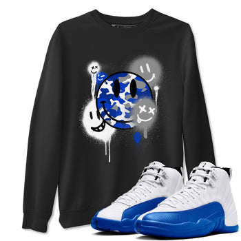 AJ12 Blueberry shirts to match jordans Smile Painting sneaker match tees Air Jordan 12 Blueberry SNRT Sneaker Tees streetwear brand Black 1 unisex cotton tee