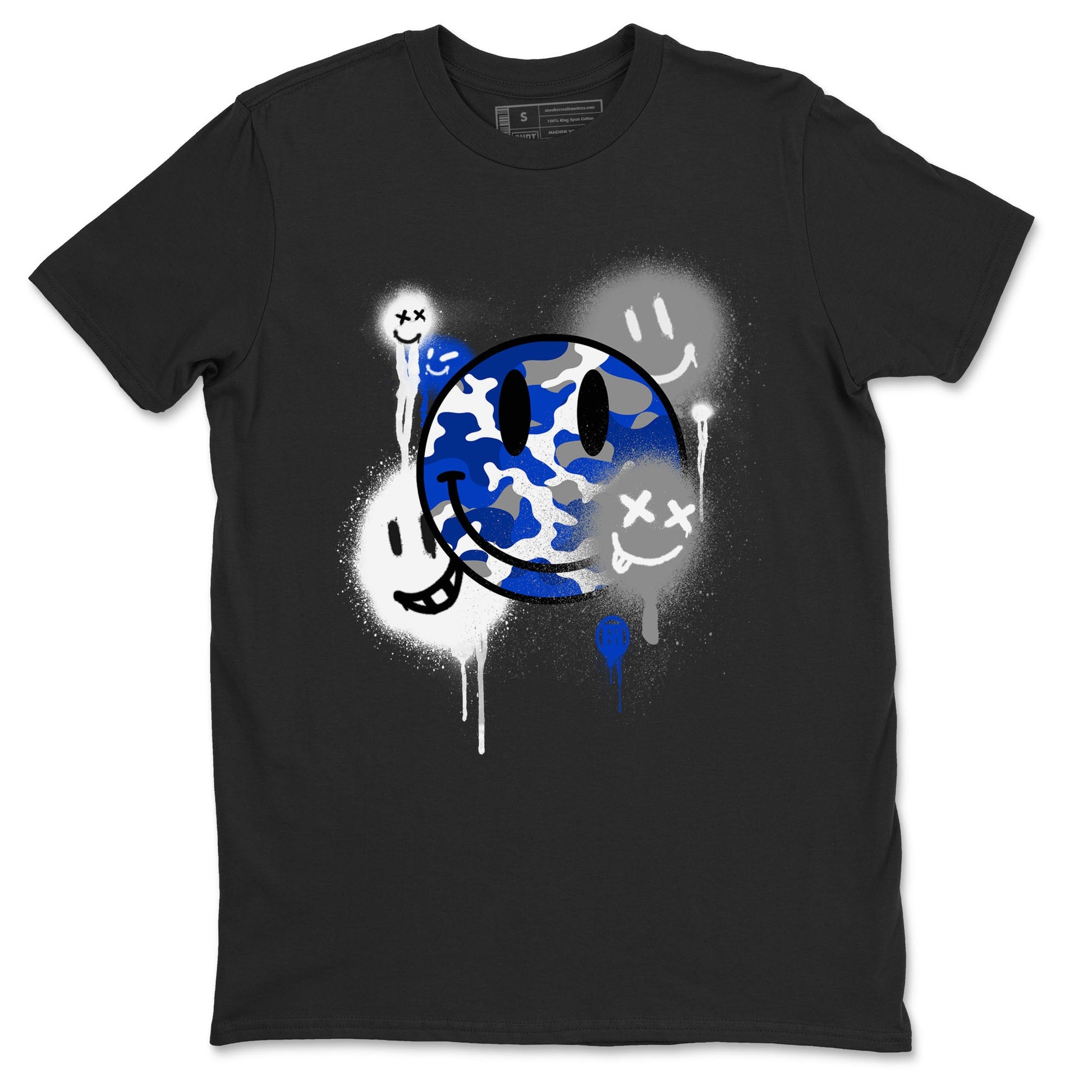 AJ12 Blueberry shirts to match jordans Smile Painting sneaker match tees Air Jordan 12 Blueberry SNRT Sneaker Tees streetwear brand Black 2 unisex cotton tee