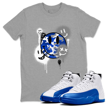 AJ12 Blueberry shirts to match jordans Smile Painting sneaker match tees Air Jordan 12 Blueberry SNRT Sneaker Tees streetwear brand Heather Grey 1 unisex cotton tee