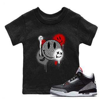3s Black Cement shirts to match jordans Smile Painting sneaker match tees Air Jordan 3 Black Cement match shoes to clothes SNRT Sneaker Tees Youth Baby Black 1 tee