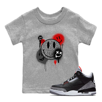 3s Black Cement shirts to match jordans Smile Painting sneaker match tees Air Jordan 3 Black Cement match shoes to clothes SNRT Sneaker Tees Youth Baby Heather Grey 1 tee