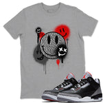 3s Black Cement shirts to match jordans Smile Painting sneaker match tees Air Jordan 3 Black Cement match shoes to clothes SNRT Sneaker Tees unisex cotton Heather Grey 1 shirts