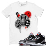 3s Black Cement shirts to match jordans Smile Painting sneaker match tees Air Jordan 3 Black Cement match shoes to clothes SNRT Sneaker Tees unisex cotton White 1 shirts