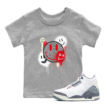 3s Cement Grey shirts to match jordans Smile Painting sneaker match tees Air Jordan 3 Cement Grey SNRT Sneaker Tees streetwear brand Baby and Youth Heather Grey 1 cotton tee