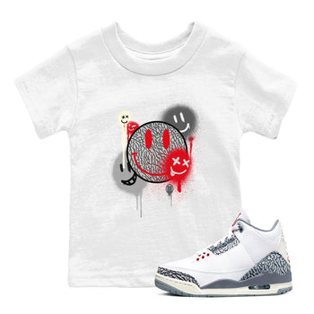 3s Cement Grey shirts to match jordans Smile Painting sneaker match tees Air Jordan 3 Cement Grey SNRT Sneaker Tees streetwear brand Baby and Youth White 1 cotton tee