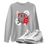 3s Cement Grey shirts to match jordans Smile Painting sneaker match tees Air Jordan 3 Cement Grey SNRT Sneaker Tees streetwear brand Heather Grey 1 unisex cotton tee