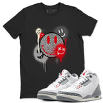 3s Cement Grey shirts to match jordans Smile Painting sneaker match tees Air Jordan 3 Cement Grey SNRT Sneaker Tees streetwear brand Black 1 unisex cotton tee