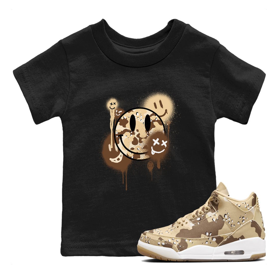 WNBA x Air Jordan 3 “Desert Camo” shirts to match jordans Smile Painting sneaker match tees Air Jordan 3 Desert Camo SNRT Sneaker Release Tees Clothing Sneakerhead ShirtsBaby and Youth Black 1 cotton tee