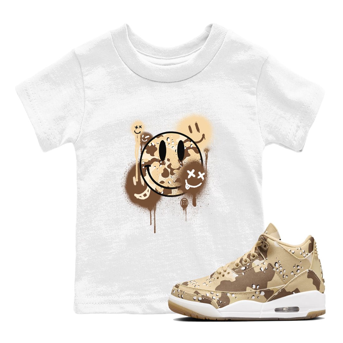 WNBA x Air Jordan 3 “Desert Camo” shirts to match jordans Smile Painting sneaker match tees Air Jordan 3 Desert Camo SNRT Sneaker Release Tees Clothing Sneakerhead ShirtsBaby and Youth White 1 cotton tee