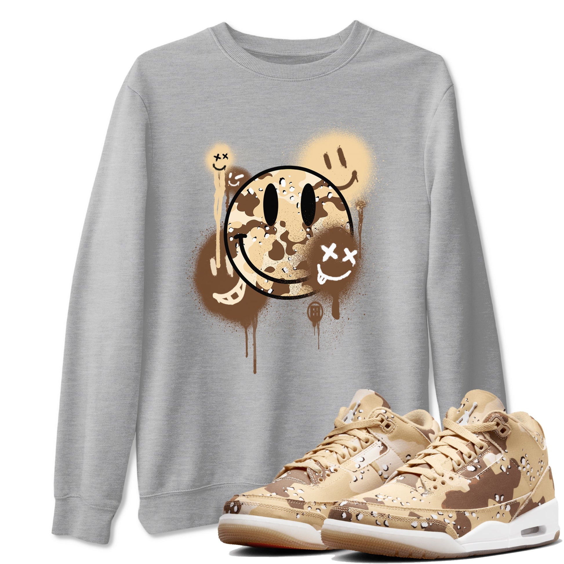 WNBA x Air Jordan 3 “Desert Camo” shirts to match jordans Smile Painting sneaker match tees Air Jordan 3 Desert Camo SNRT Sneaker Release Tees Clothing Sneakerhead ShirtsHeather Grey 1 unisex cotton tee