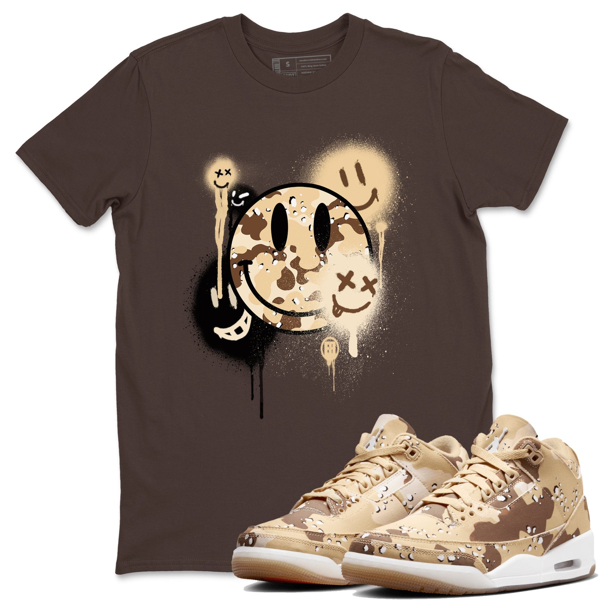 WNBA x Air Jordan 3 “Desert Camo” shirts to match jordans Smile Painting sneaker match tees Air Jordan 3 Desert Camo SNRT Sneaker Release Tees Clothing Sneakerhead ShirtsDark Chocolate 1 unisex cotton tee