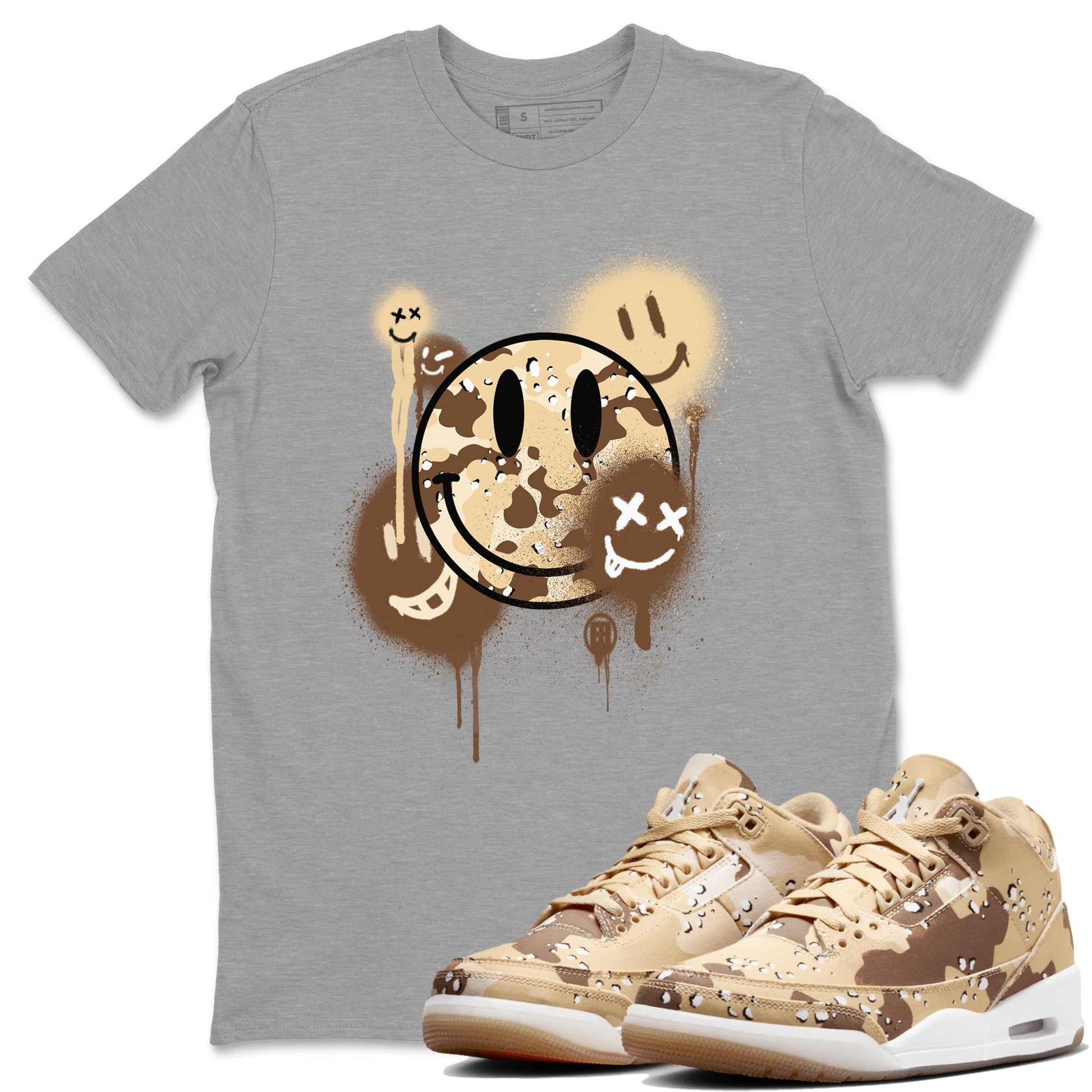 WNBA x Air Jordan 3 “Desert Camo” shirts to match jordans Smile Painting sneaker match tees Air Jordan 3 Desert Camo SNRT Sneaker Release Tees Clothing Sneakerhead ShirtsHeather Grey 1 unisex cotton tee