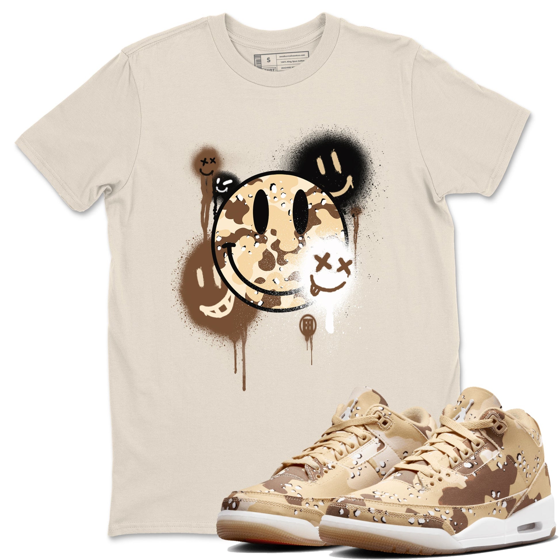 WNBA x Air Jordan 3 “Desert Camo” shirts to match jordans Smile Painting sneaker match tees Air Jordan 3 Desert Camo SNRT Sneaker Release Tees Clothing Sneakerhead ShirtsNatural 1 unisex cotton tee