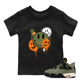 Sneaker match tees – Sneaker Tees To Match Undefeated inspired colorways Air Jordan 4 OG Olive Shoes  – Smile Painting Kids T-Shirt Black 1