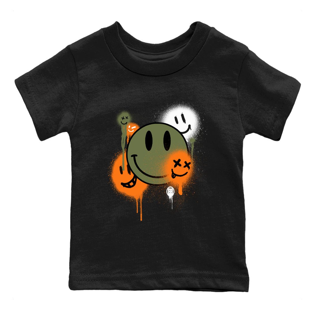 Sneaker match tees – Sneaker Tees To Match Undefeated inspired colorways Air Jordan 4 OG Olive Shoes  – Smile Painting Kids T-Shirt Black 2