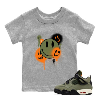 Sneaker match tees – Sneaker Tees To Match Undefeated inspired colorways Air Jordan 4 OG Olive Shoes  – Smile Painting Kids T-Shirt Heather Grey 1
