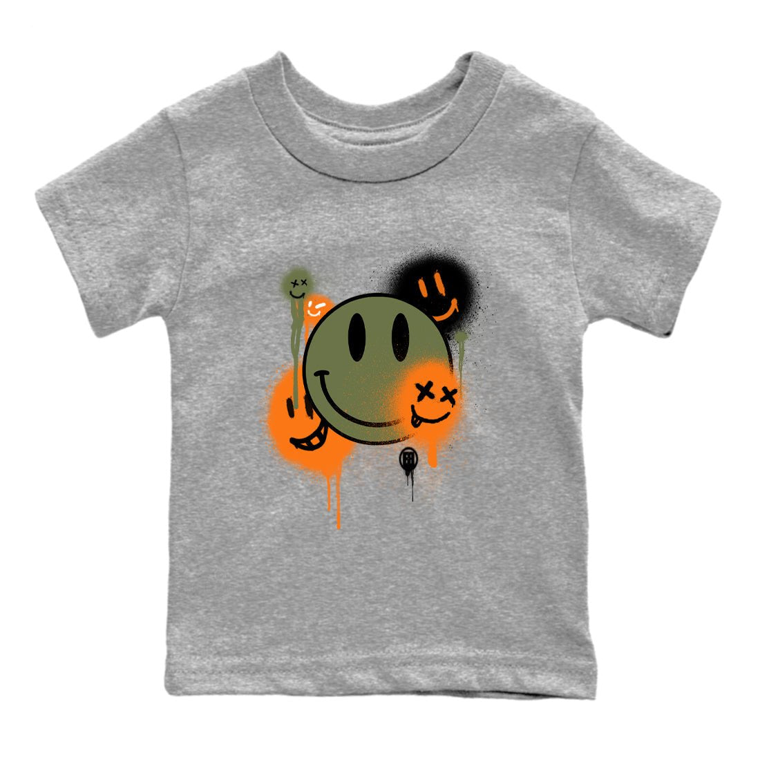 Sneaker match tees – Sneaker Tees To Match Undefeated inspired colorways Air Jordan 4 OG Olive Shoes  – Smile Painting Kids T-Shirt Heather Grey 2