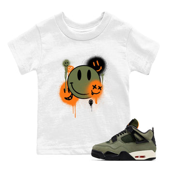 Sneaker match tees – Sneaker Tees To Match Undefeated inspired colorways Air Jordan 4 OG Olive Shoes  – Smile Painting Kids T-Shirt White 1