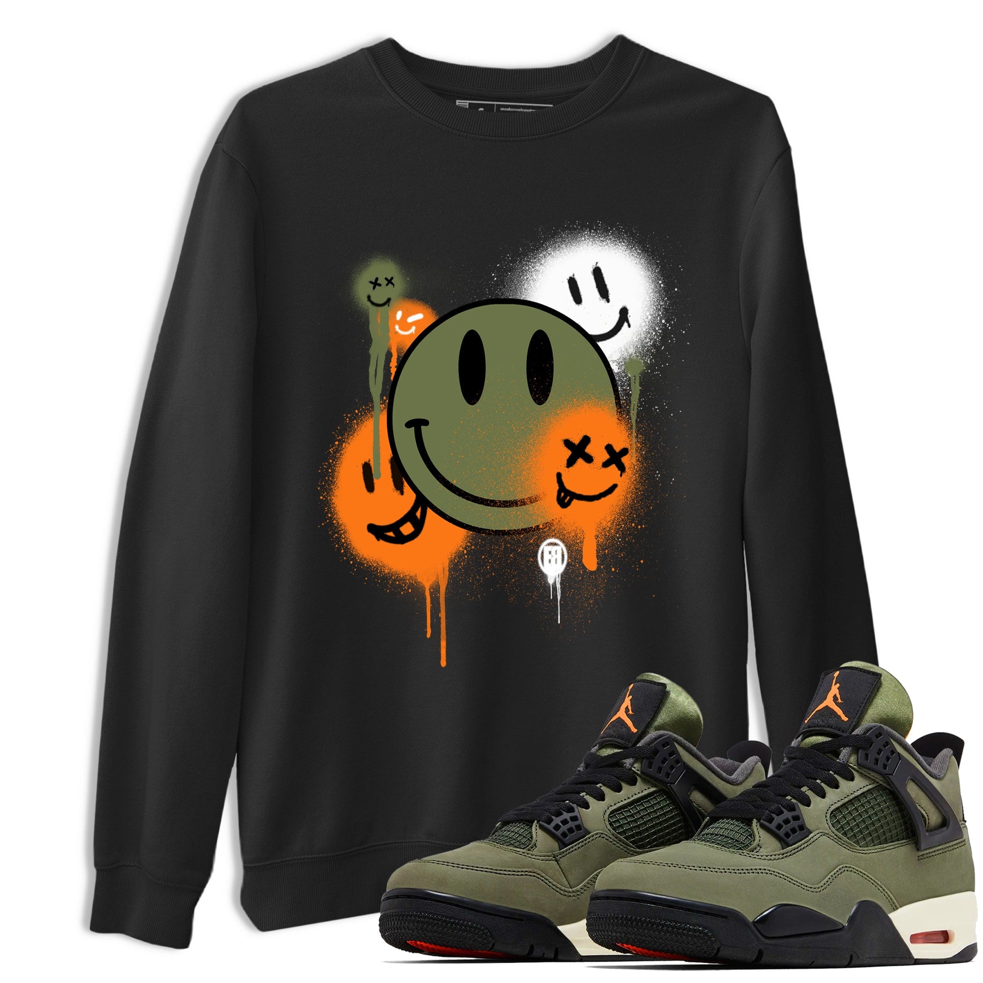 Sneaker match tees – Sneaker Tees To Match Undefeated inspired colorways Air Jordan 4 OG Olive Shoes  – Smile Painting Tee Black 1