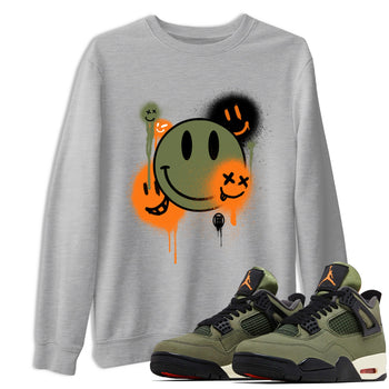 Sneaker match tees – Sneaker Tees To Match Undefeated inspired colorways Air Jordan 4 OG Olive Shoes  – Smile Painting Tee Heather Grey 1