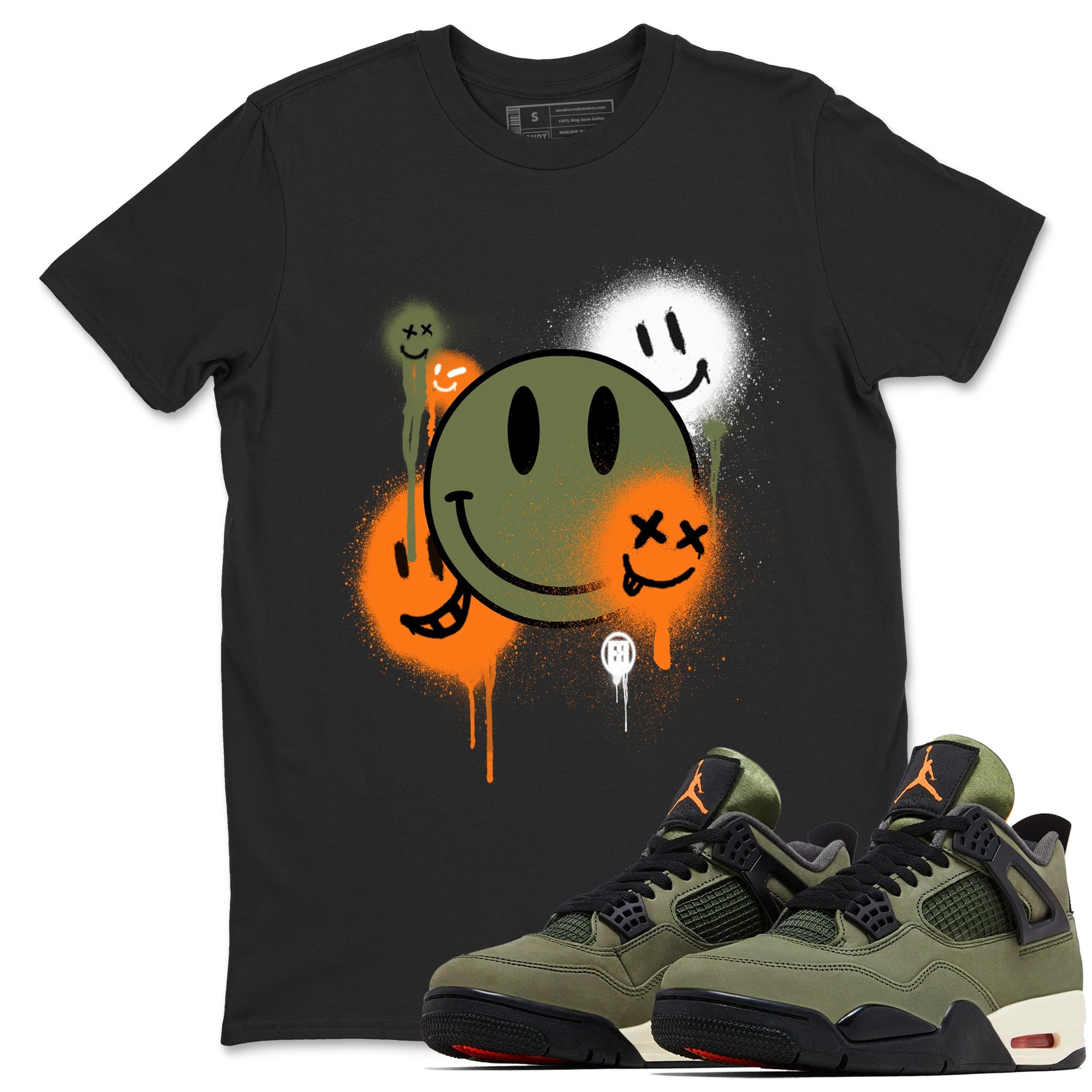 Sneaker match tees – Sneaker Tees To Match Undefeated inspired colorways Air Jordan 4 OG Olive Shoes  – Smile Painting Tee Black 1