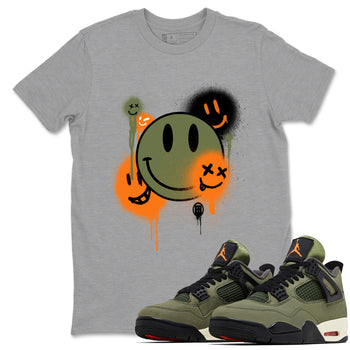 Sneaker match tees – Sneaker Tees To Match Undefeated inspired colorways Air Jordan 4 OG Olive Shoes  – Smile Painting Tee Heather Grey 1