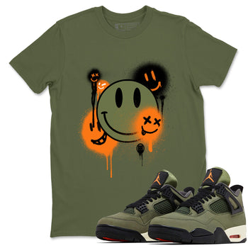 Sneaker match tees – Sneaker Tees To Match Undefeated inspired colorways Air Jordan 4 OG Olive Shoes  – Smile Painting Tee Military Green 1