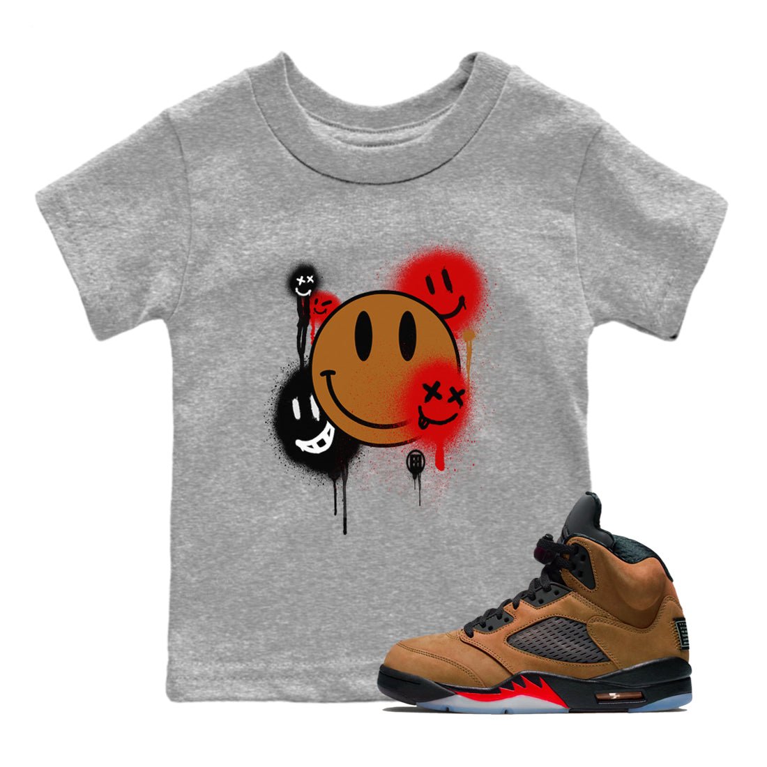 5s Archaeo Brown shirts to match jordans Smile Painting sneaker match tees Air Jordan 5 Archaeo Brown match shoes to clothes SNRT Sneaker Tees Youth Baby Heather Grey 1 tee