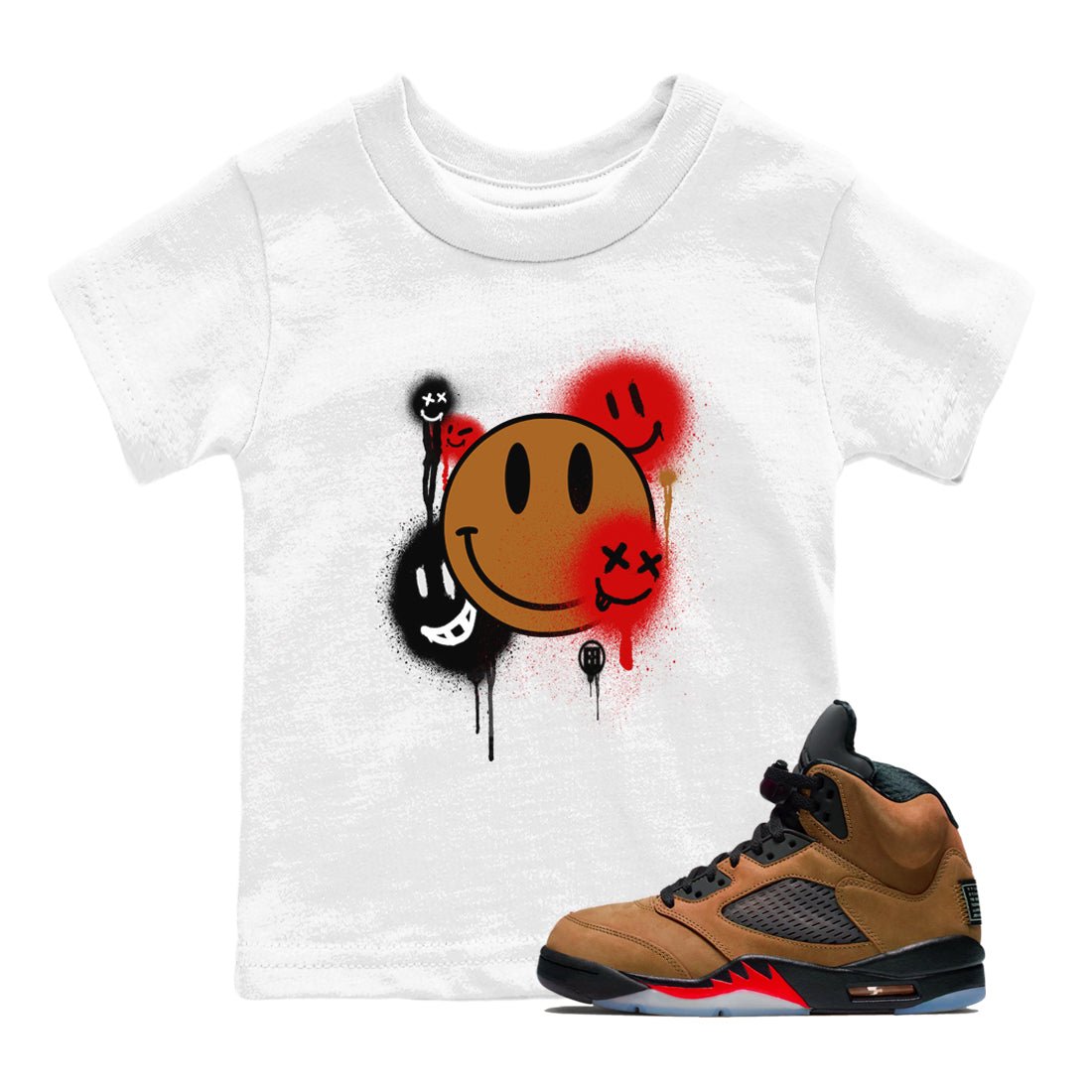 5s Archaeo Brown shirts to match jordans Smile Painting sneaker match tees Air Jordan 5 Archaeo Brown match shoes to clothes SNRT Sneaker Tees Youth Baby White 1 tee