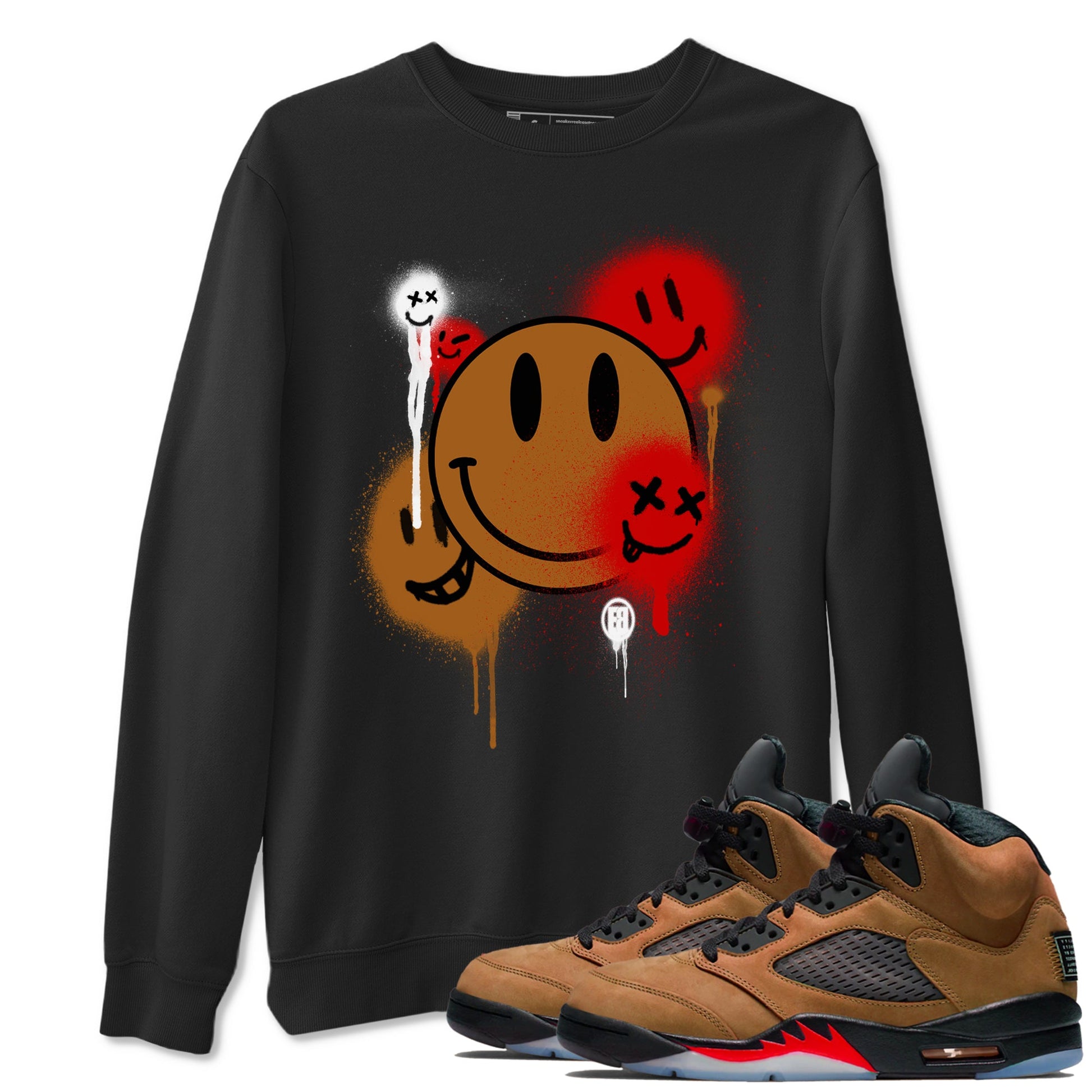 5s Archaeo Brown shirts to match jordans Smile Painting sneaker match tees Air Jordan 5 Archaeo Brown match shoes to clothes SNRT Sneaker Tees unisex cotton Black 1 shirts