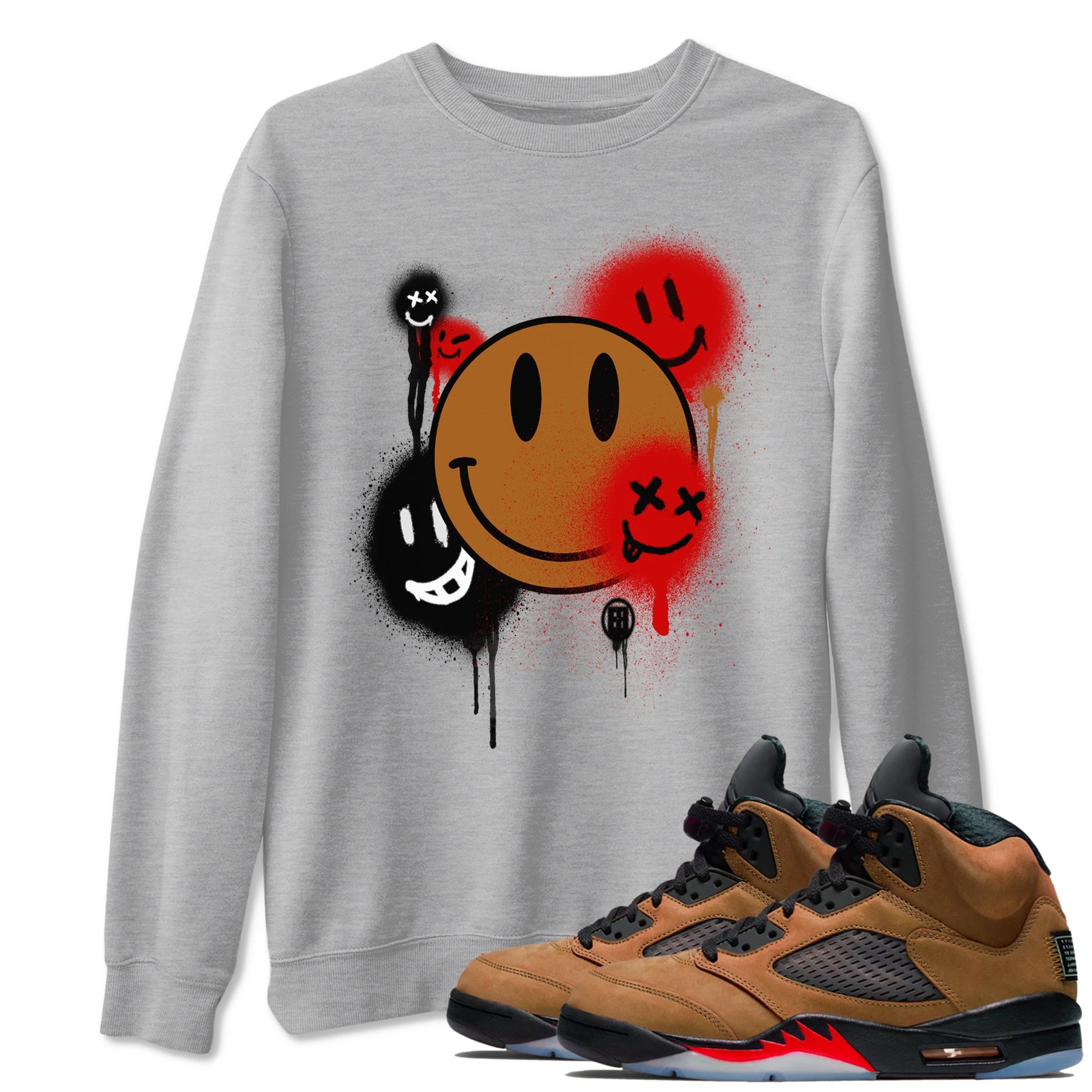 5s Archaeo Brown shirts to match jordans Smile Painting sneaker match tees Air Jordan 5 Archaeo Brown match shoes to clothes SNRT Sneaker Tees unisex cotton Heather Grey 1 shirts