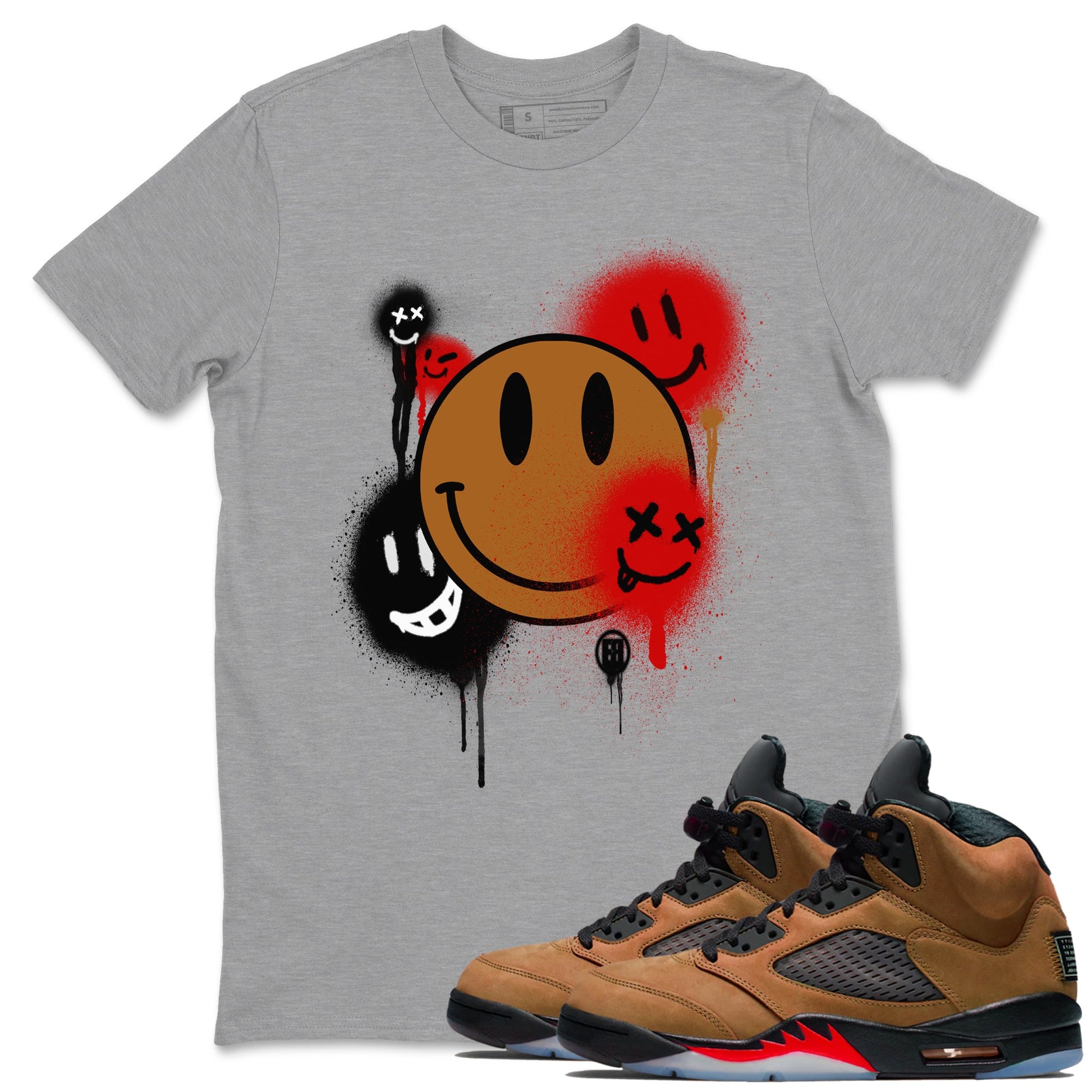 5s Archaeo Brown shirts to match jordans Smile Painting sneaker match tees Air Jordan 5 Archaeo Brown match shoes to clothes SNRT Sneaker Tees unisex cotton Heather Grey 1 shirts