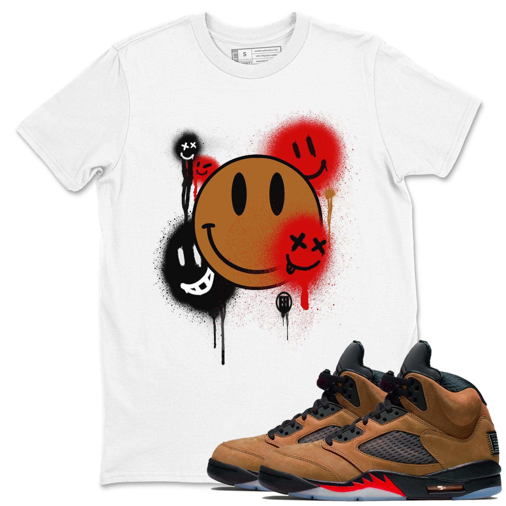 5s Archaeo Brown shirts to match jordans Smile Painting sneaker match tees Air Jordan 5 Archaeo Brown match shoes to clothes SNRT Sneaker Tees unisex cotton White 1 shirts