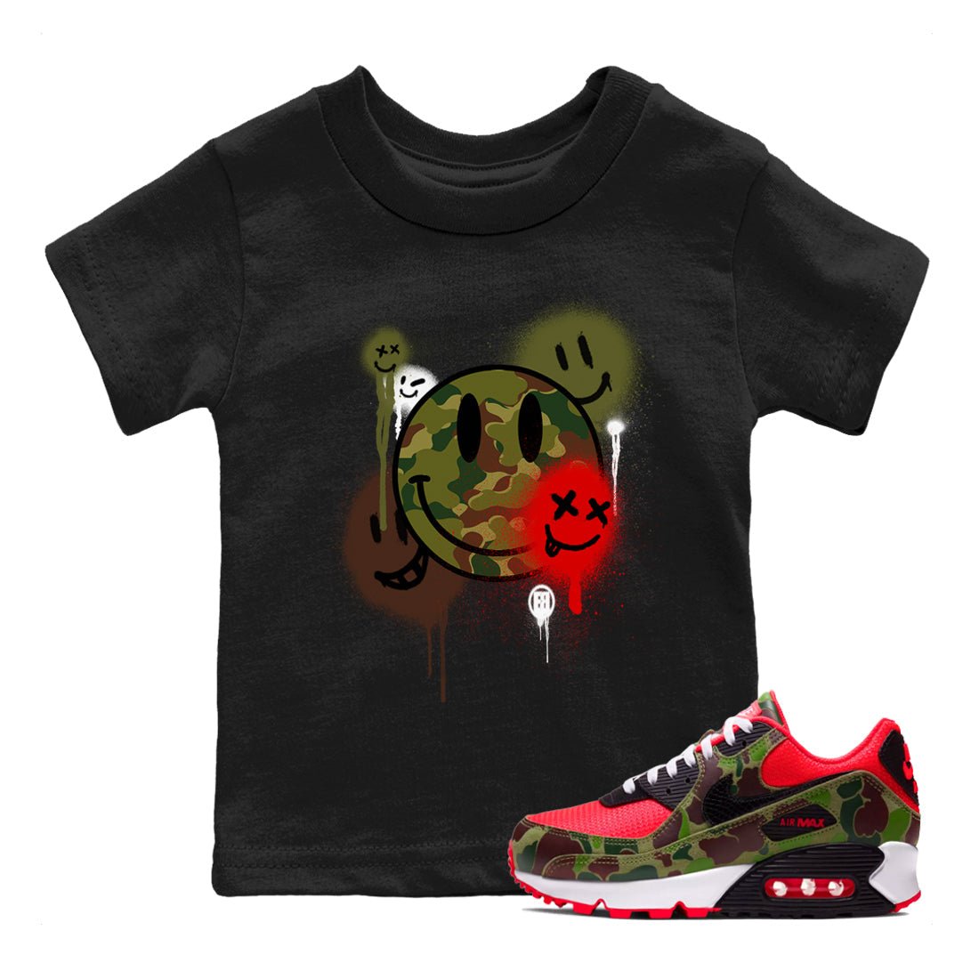 Air Max 90 Duck Camo shirts to match jordans Smile Painting sneaker match tees Air Max 90 Reverse Duck Camo match shoes to clothes SNRT Sneaker Tees Youth Baby Black 1 tee