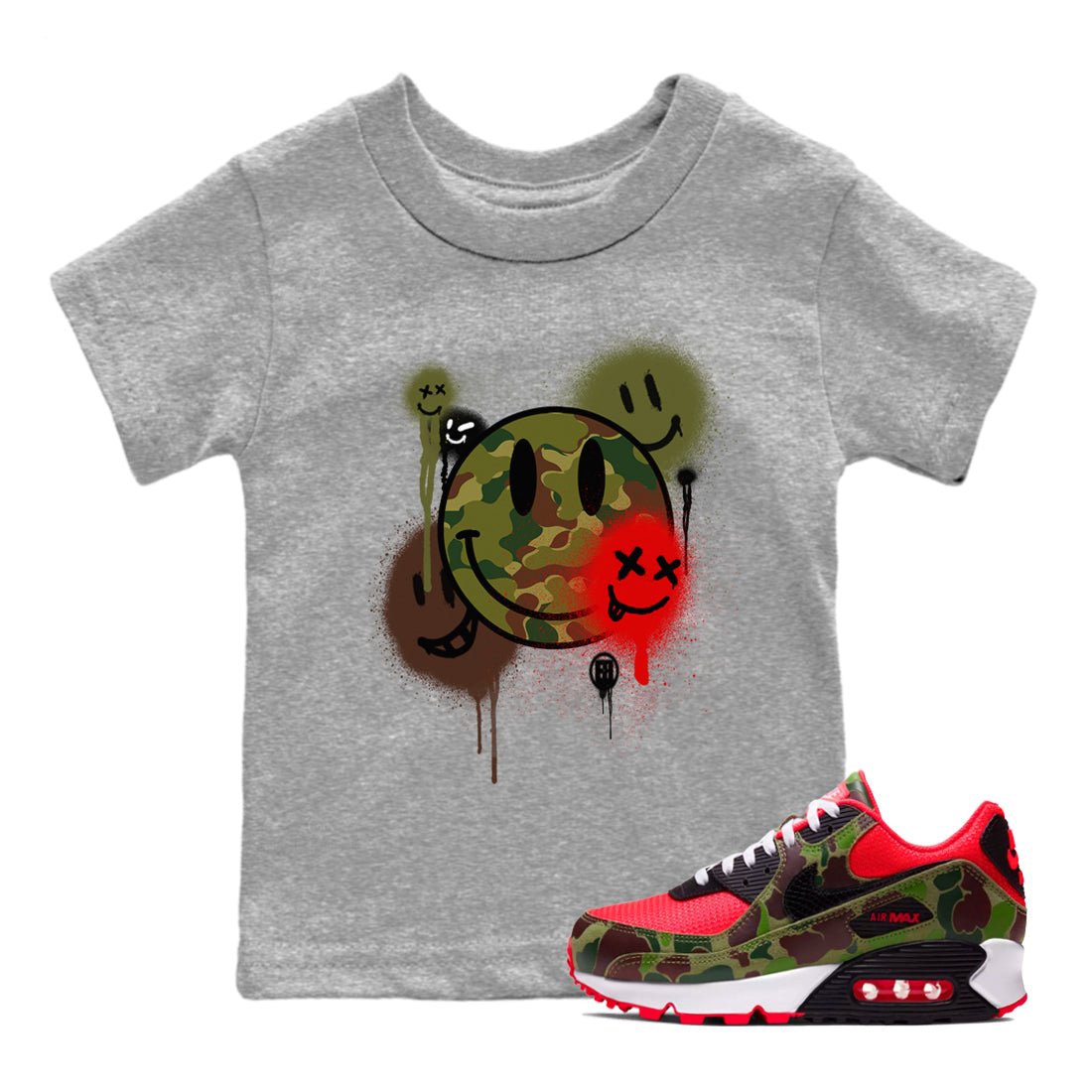 Air Max 90 Duck Camo shirts to match jordans Smile Painting sneaker match tees Air Max 90 Reverse Duck Camo match shoes to clothes SNRT Sneaker Tees Youth Baby Heather Grey 1 tee