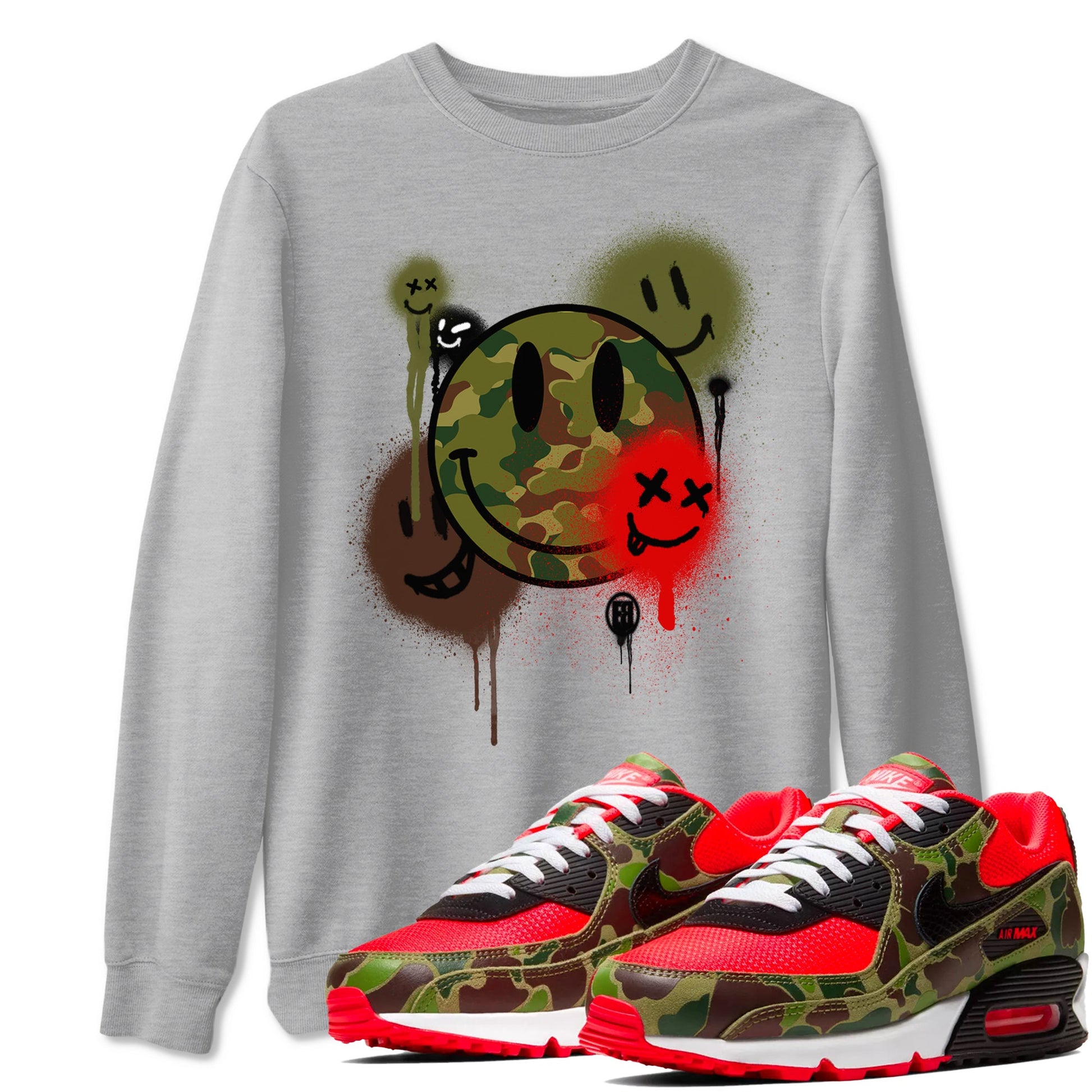 Air Max 90 Duck Camo shirts to match jordans Smile Painting sneaker match tees Air Max 90 Reverse Duck Camo match shoes to clothes SNRT Sneaker Tees unisex cotton Heather Grey 1 shirts