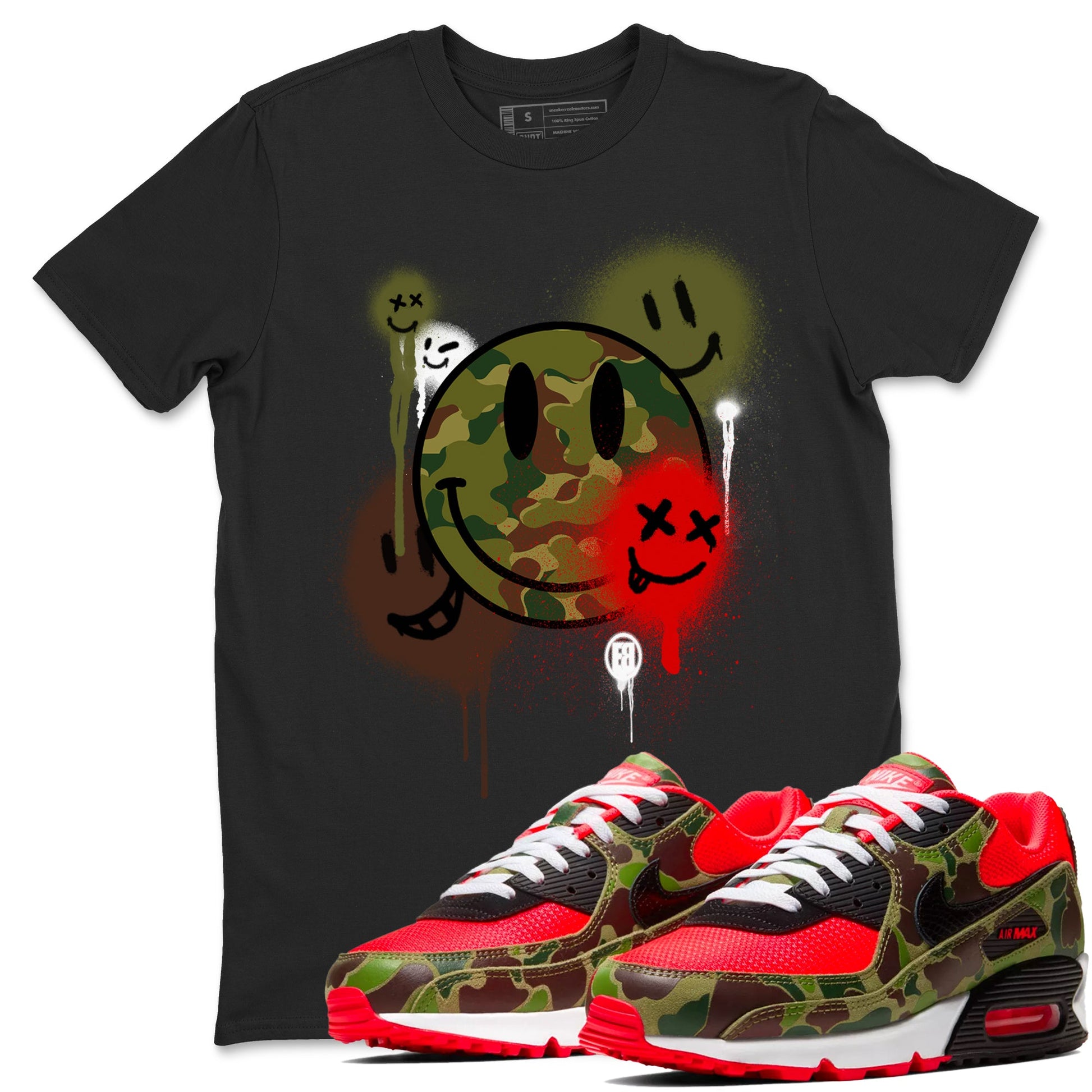 Air Max 90 Duck Camo shirts to match jordans Smile Painting sneaker match tees Air Max 90 Reverse Duck Camo match shoes to clothes SNRT Sneaker Tees unisex cotton Black 1 shirts