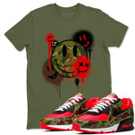 Air Max 90 Duck Camo shirts to match jordans Smile Painting sneaker match tees Air Max 90 Reverse Duck Camo match shoes to clothes SNRT Sneaker Tees unisex cotton Military Green 1 shirts