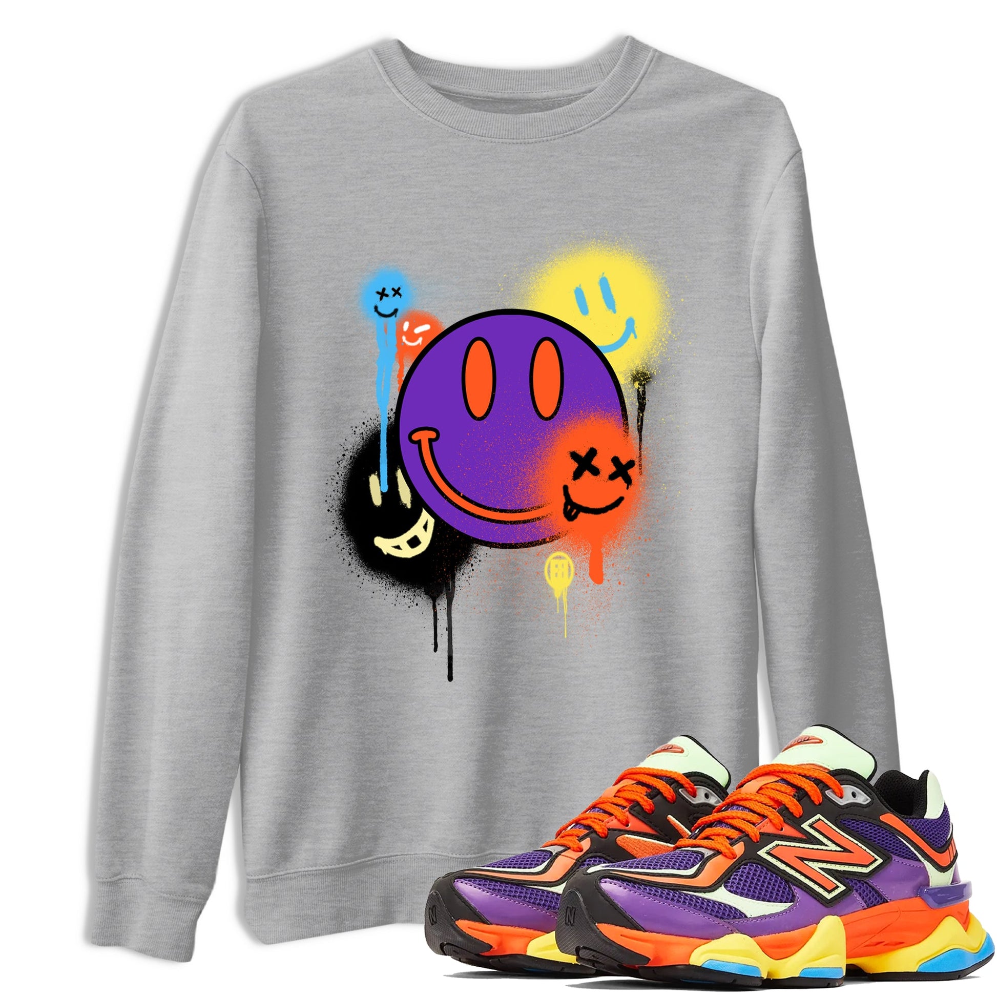Sneaker Threads – Sneaker Tees To Match New Balance 9060 Prism Purple – Smile Painting Graphic Tee Heather Grey 1. Perfect for Jordan releases 2025 colorways.