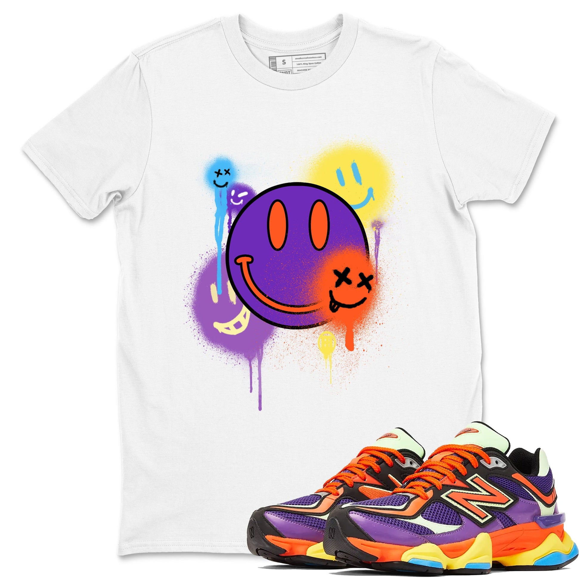 Sneaker Threads – Sneaker Tees To Match New Balance 9060 Prism Purple – Smile Painting Graphic Tee White 1. Perfect for Jordan releases 2025 colorways.