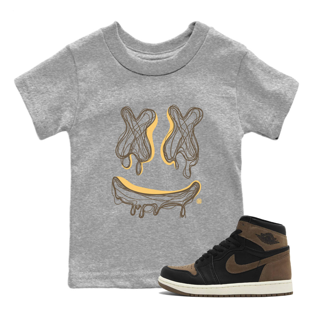 Air Jordan 1 Palomino shirt to match jordans Smile Doodle sneaker tees Crew Neck Jordan 1 Retro High OG Palomino SNRT Sneaker Release Tees Baby Toddler Heather Grey 1 T-Shirt