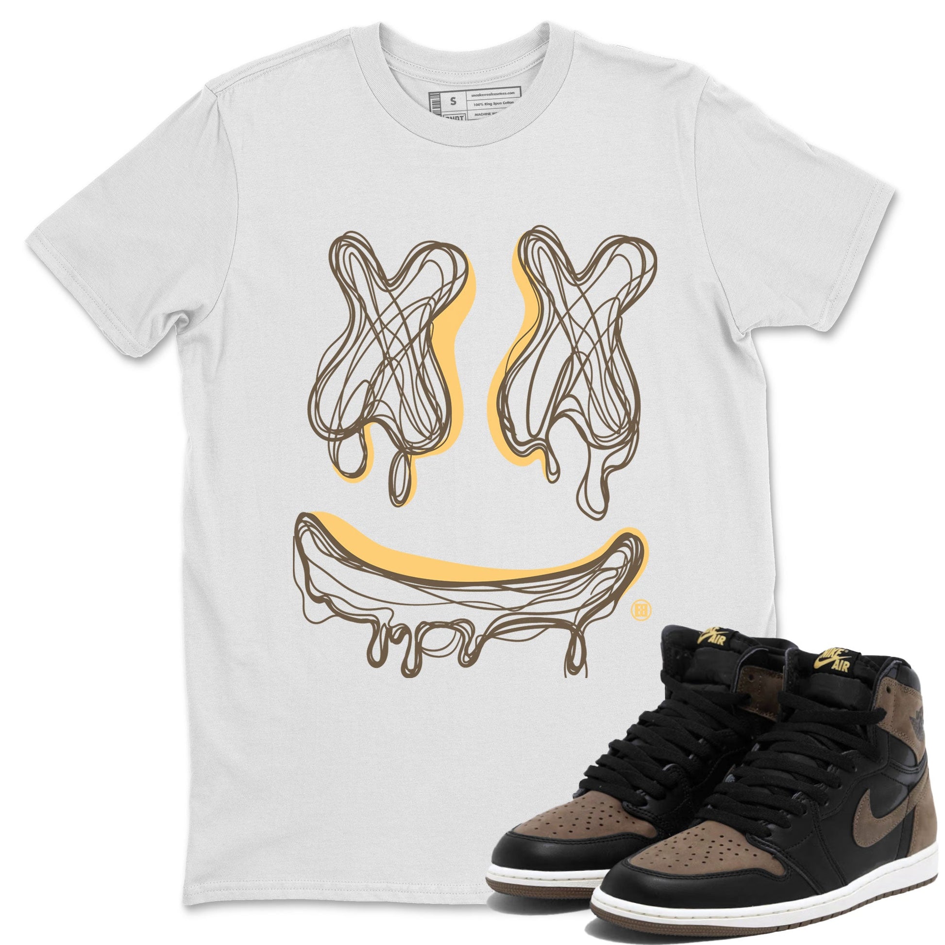 Air Jordan 1 Palomino shirt to match jordans Smile Doodle sneaker tees Crew Neck Jordan 1 Retro High OG Palomino SNRT Sneaker Release Tees Unisex Casual Shirts White 1 T-Shirt