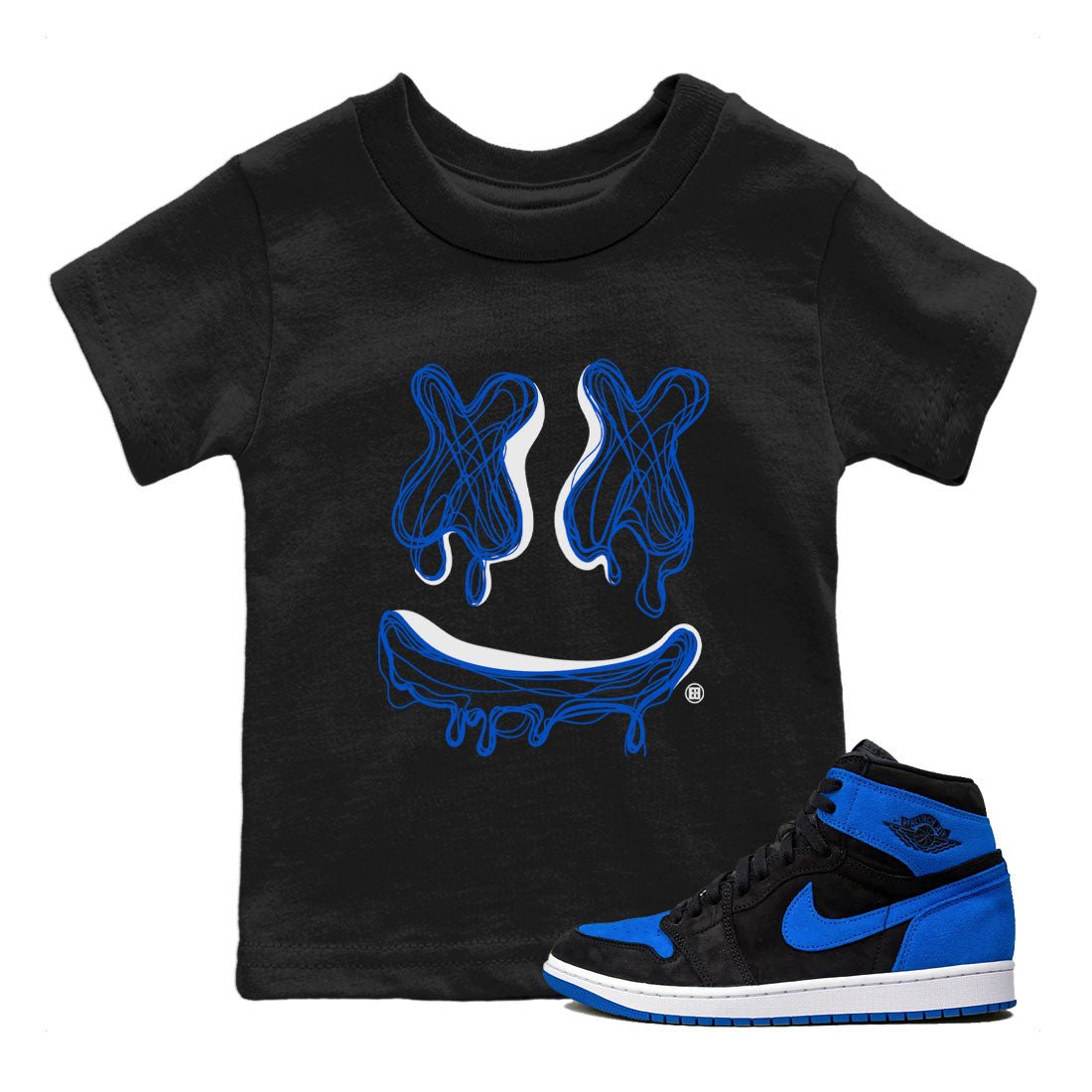 1s Royal Reimagined shirt to match jordans Smile Doodle sneaker matching t-shirt Air Jordan 1 Royal Reimagined SNRT Sneaker Release Tees Baby Toddler Black 1 T-Shirt
